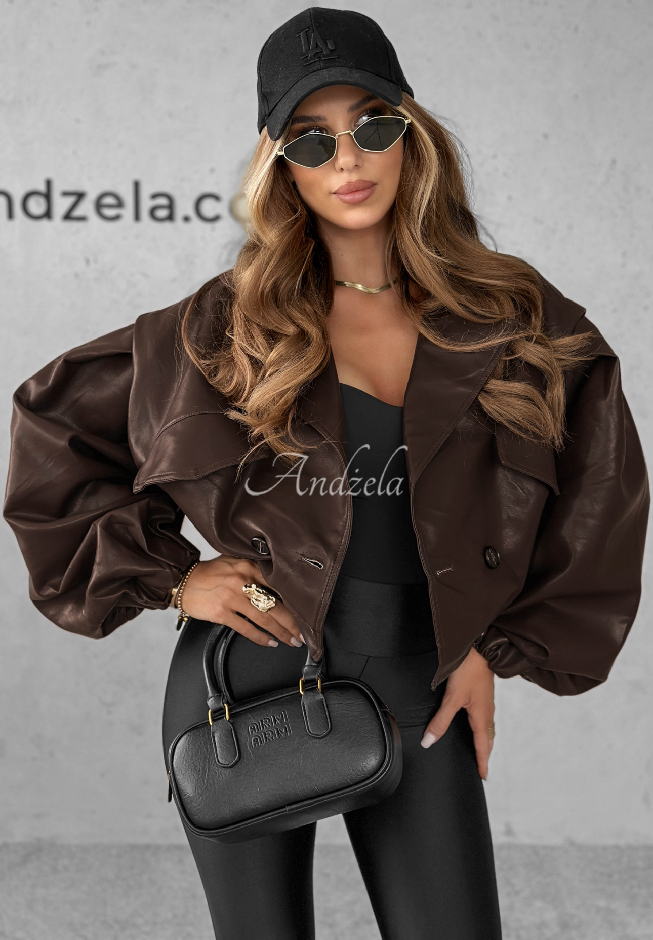 Kožená bunda oversize 80s Vibe čokoládová