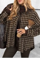 Košeľa károvaná s medvedíkom Hello Bestie čokoládová