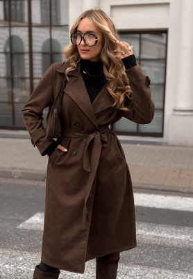 Semišový kabát s opaskom No Big Deal čokoládový