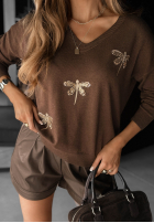 Sveter z aplikacją Delicate Wings čokoládový
