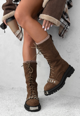 Semišové členkové čižmy so šnurovaním Across Iceland ťavie