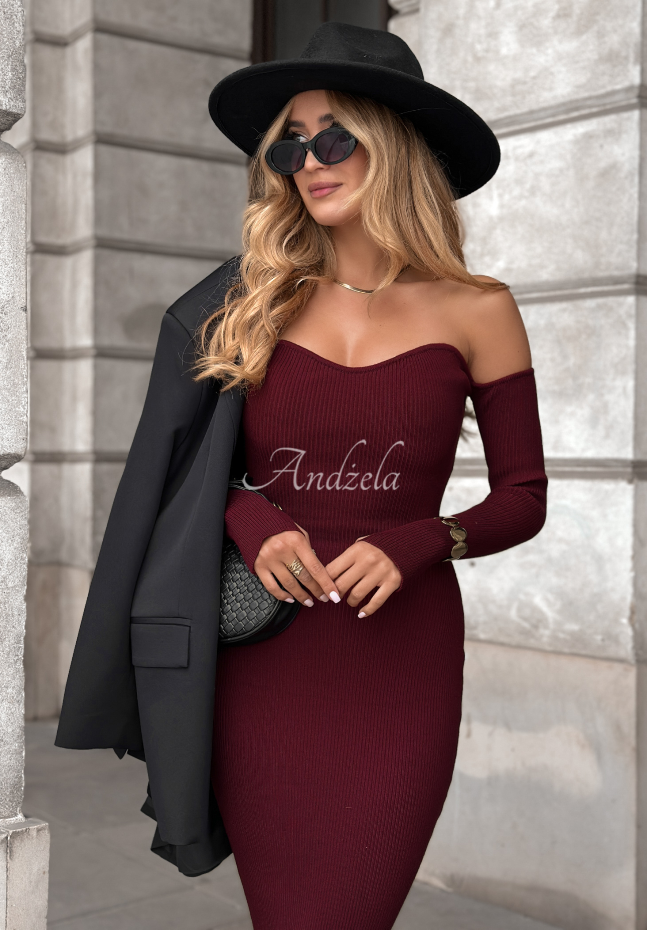 Rebrované šaty bodycon Mrs Delusion bordová