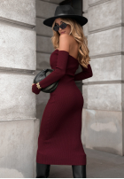 Prążkowana Šaty bodycon off shoulder Mrs Delusion bordová