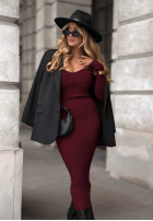 Prążkowana Šaty bodycon off shoulder Mrs Delusion bordová