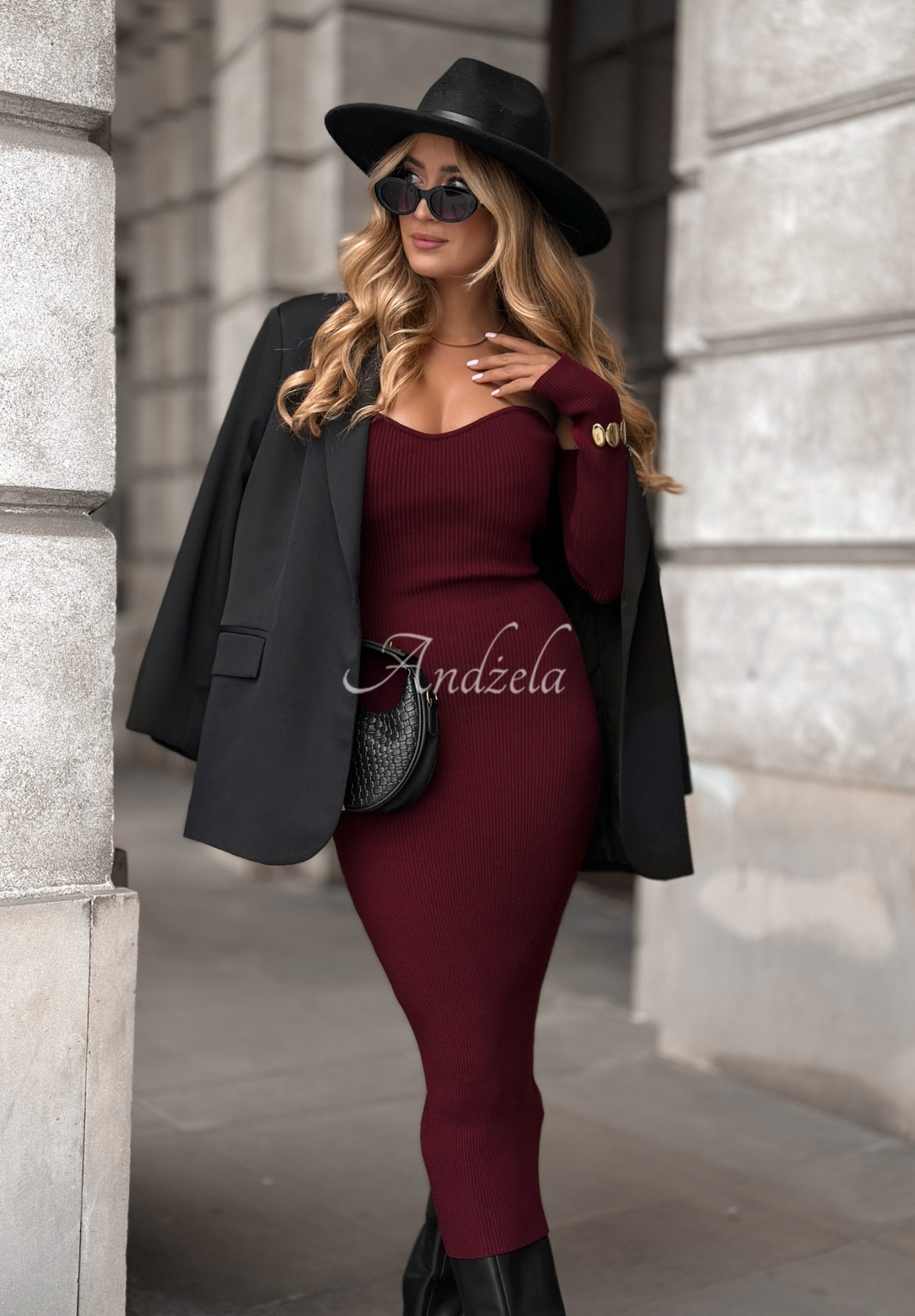 Rebrované šaty bodycon Mrs Delusion bordová