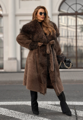 Dlhý kabát s kožušinou She Knows It čokoládový