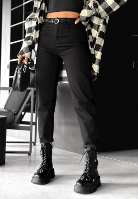 Džínsy mom fit s opaskom Didn’t Think So čierne