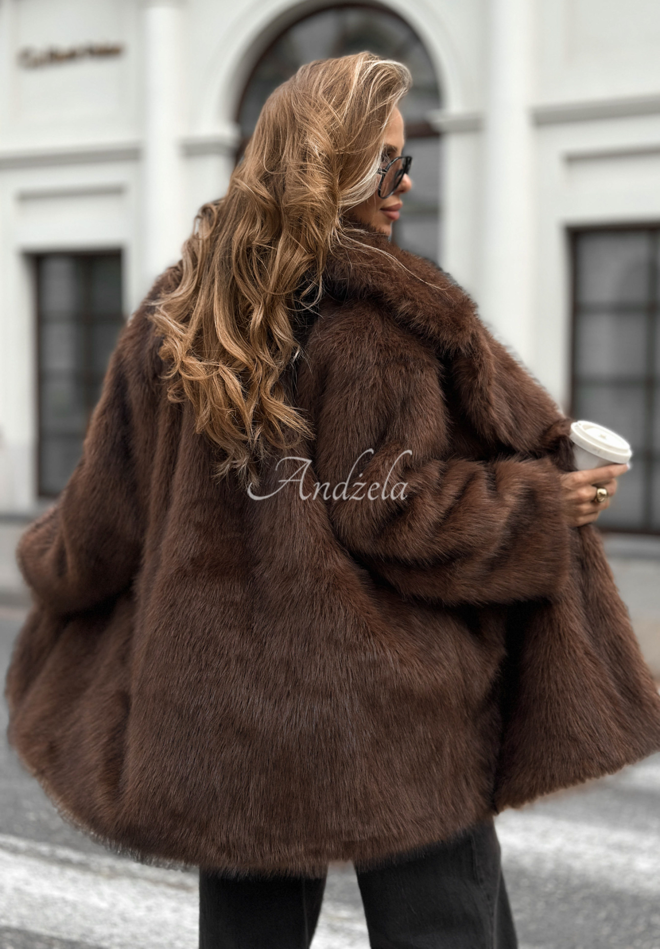 Kabát kožúšok s golierom Chestnut Hill čokoládový