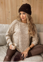 Krátky ażurowy sweter Loveliness mokka