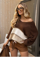 Sveter oversize Snuggle Time czekoladowo-béžový