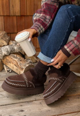 Semišové členkové čižmy s kožušinou Walking On Leaves čokoládové