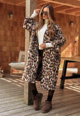 Dlhý vlnený kardigan s leopardím vzorom Sultry Fave béžový