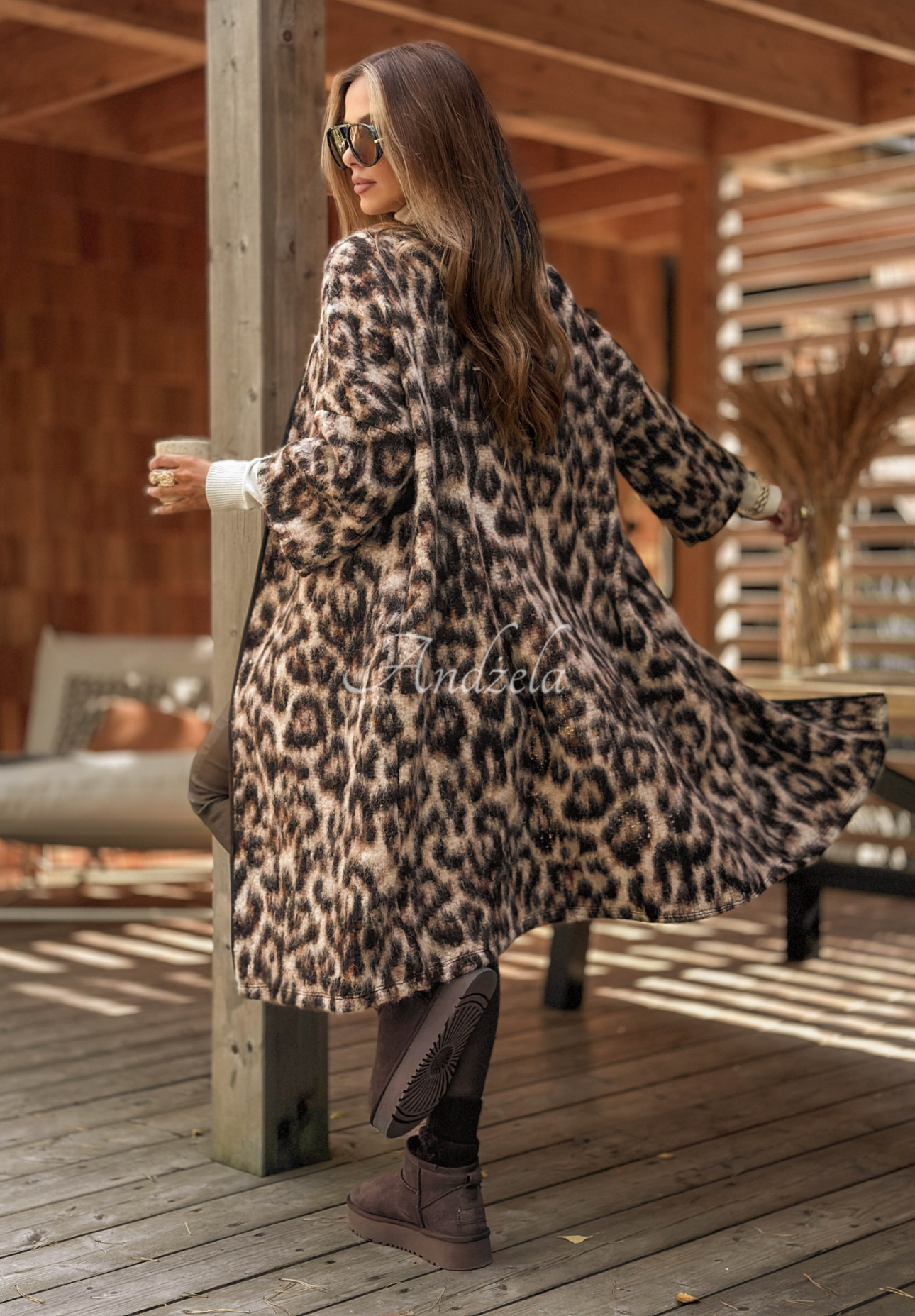 Dlhý vlnený kardigan s leopardím vzorom Sultry Fave béžový