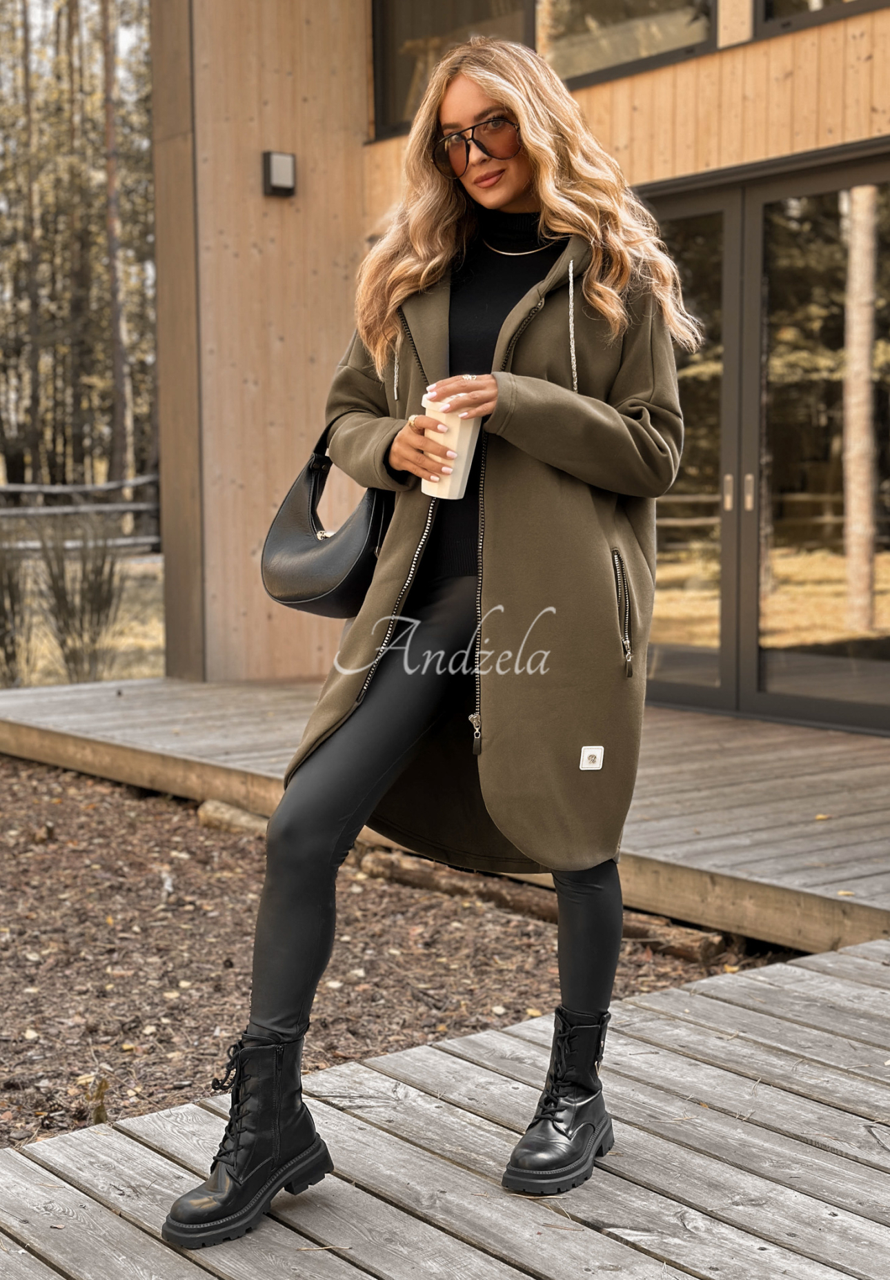Dlhá mikina s kapucňou Peaceful Mind khaki
