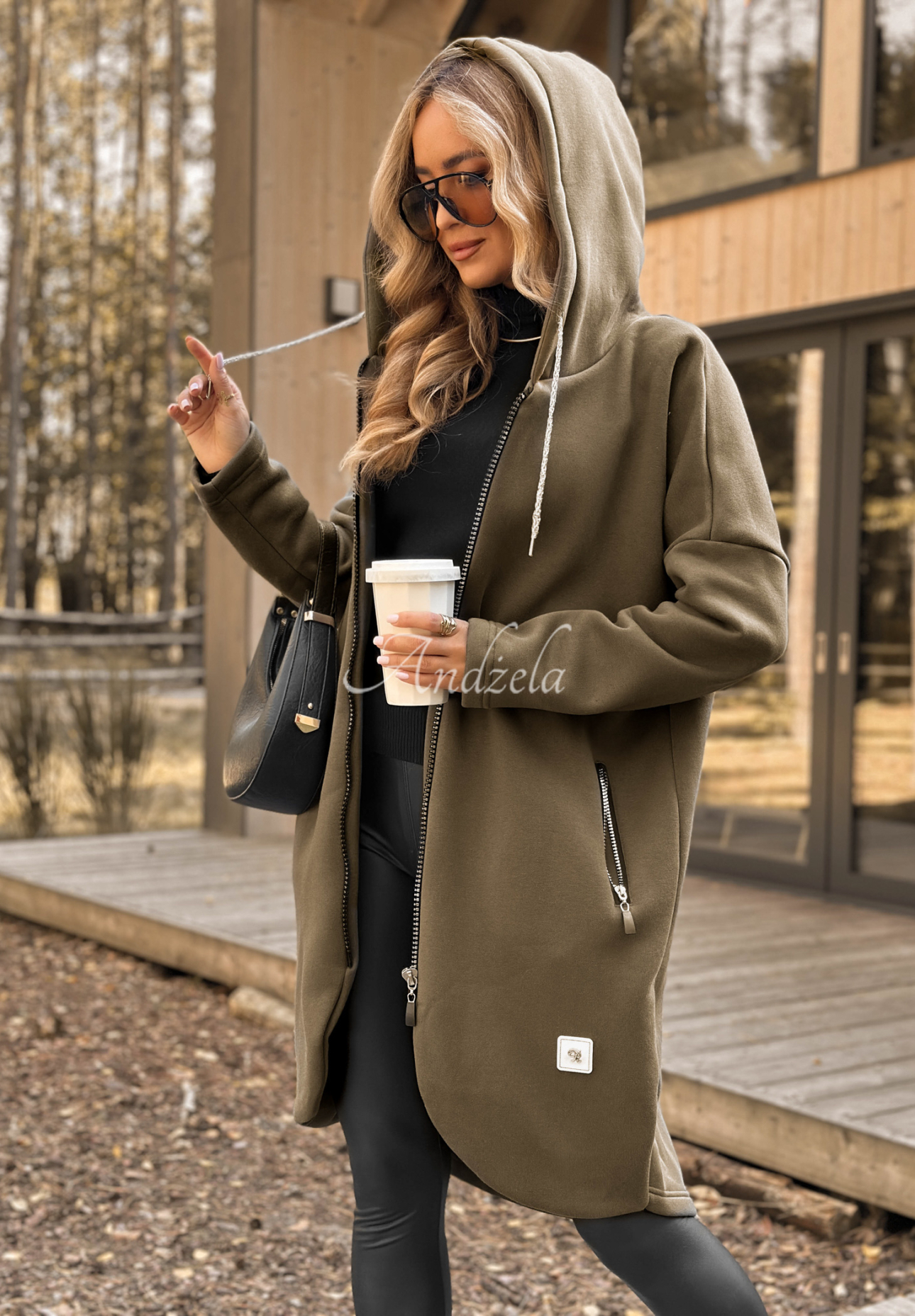 Dlhá mikina s kapucňou Peaceful Mind khaki