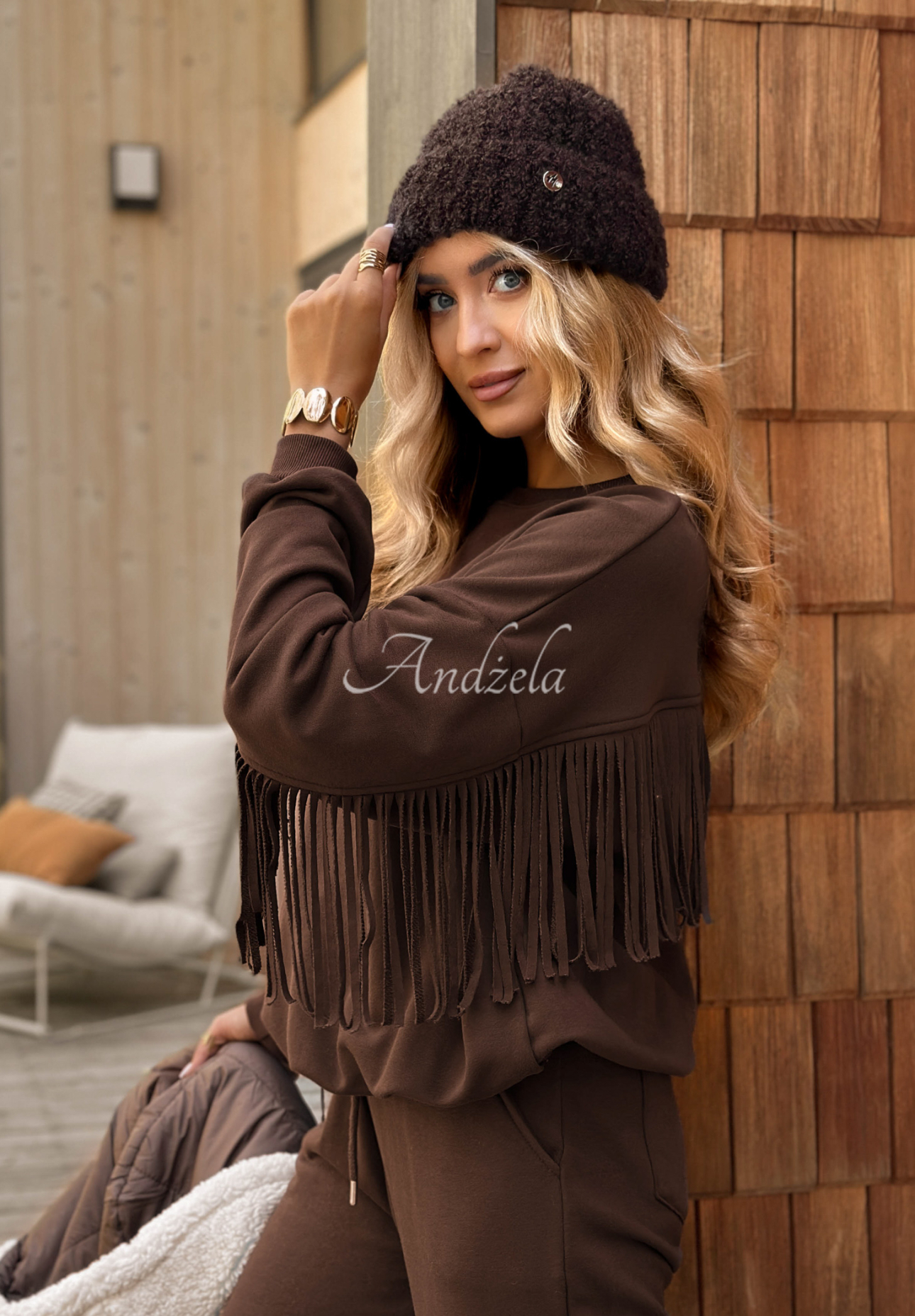 Tepláková súprava so strapcami Fringe Obsessed čokoládový