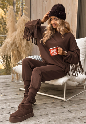 Tepláková súprava so strapcami Fringe Obsessed čokoládový