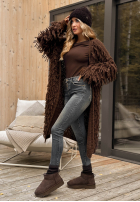 Dlhý kardigan z frędzlami Fringe čokoládový