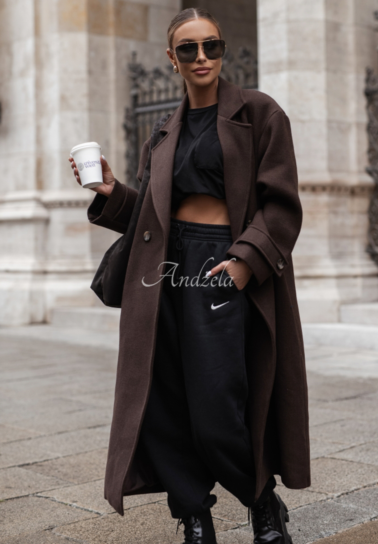 Dlhý kabát Cocomore New Message čokoládový