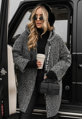 Kabát s kožušinou a vlnou Comes With Fog Sivá