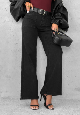 Džínsy wide leg s opaskom Still Learning tmavosivé