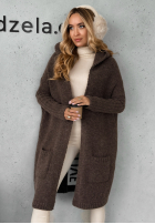 Dlhý kardigan oversize s kapucňou Simply Live čokoládový