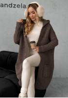 Dlhý kardigan oversize s kapucňou Simply Live čokoládový