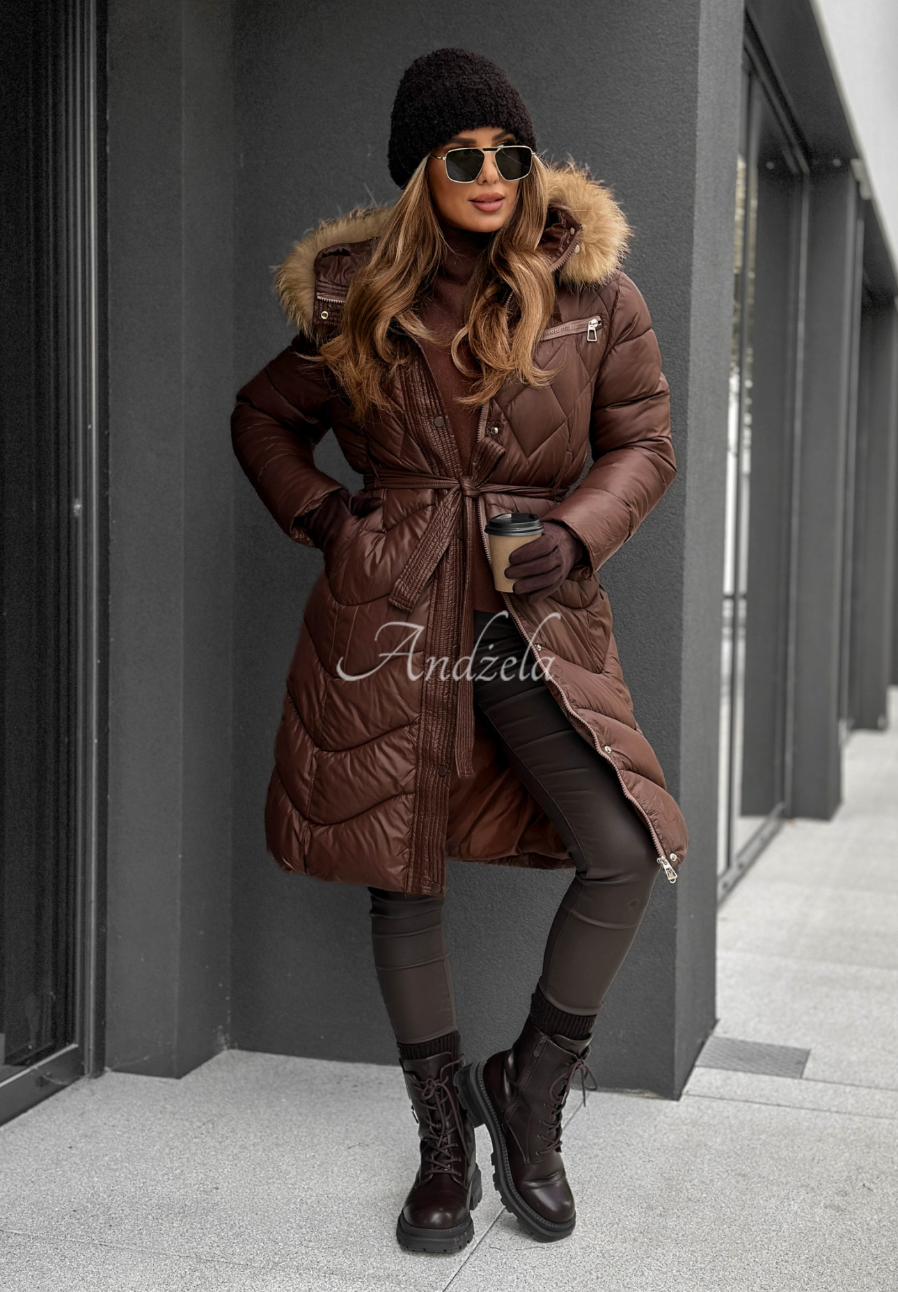 Dlhá prešívaná bunda s kožušinkou Hello Cold Days čokoládová II