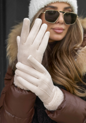 Semišové rukavice s kožušinou Frozen Hours ecru