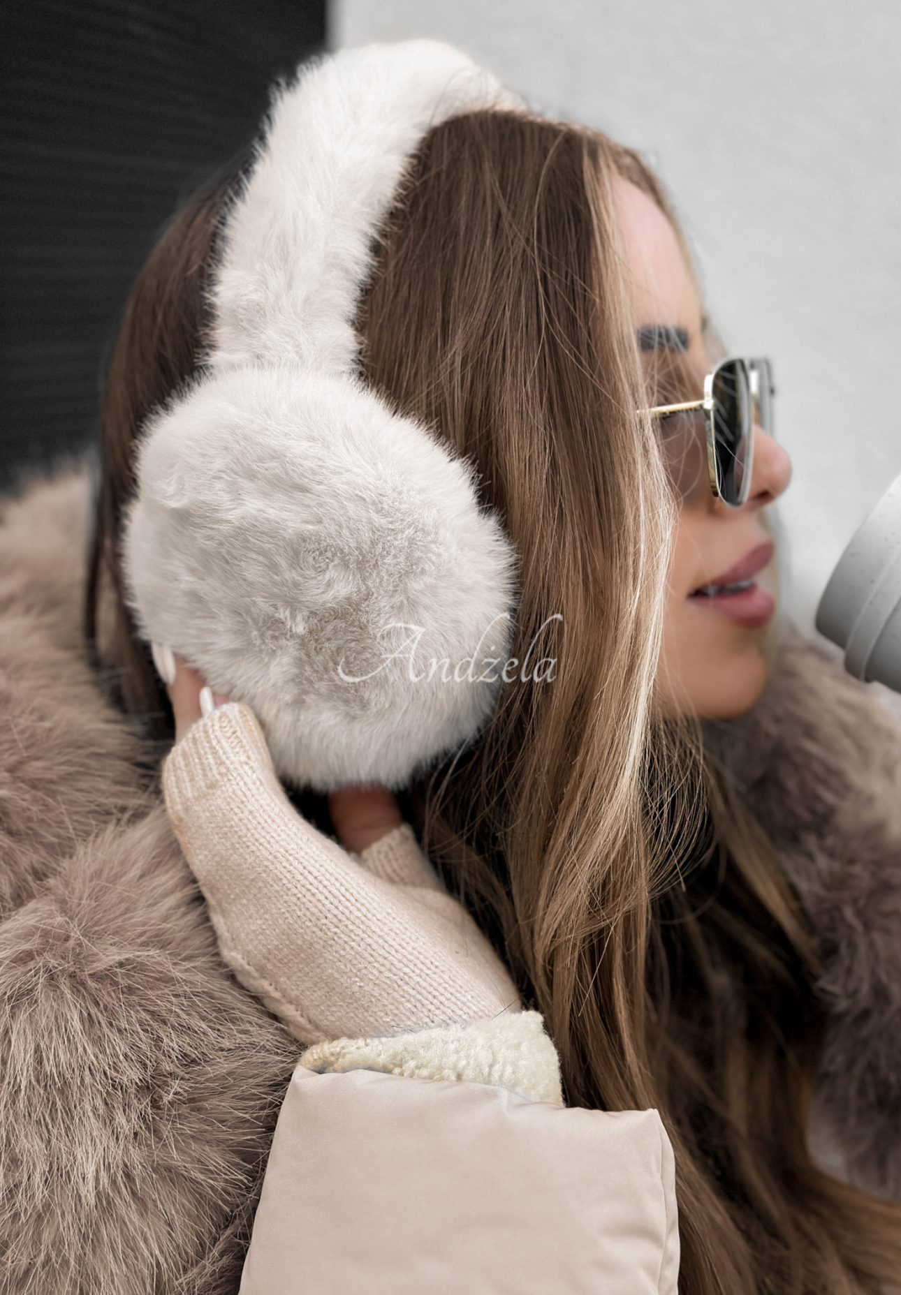 Chrániče uší s kožušinou Frosty Kiss béžové