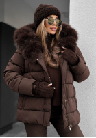 Prešívaná Bunda z futerkiem i paskiem Coldest Moments čokoládová