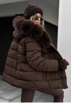 Prešívaná Bunda z futerkiem i paskiem Coldest Moments čokoládová
