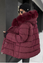 Prešívaná Bunda z futerkiem i paskiem Coldest Moments bordová
