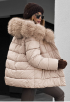 Prešívaná Bunda z futerkiem i paskiem Coldest Moments béžová