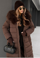 Długa Prešívaná Bunda z futerkiem For Cold Weather čokoládová