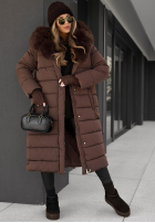 Długa Prešívaná Bunda z futerkiem For Cold Weather čokoládová