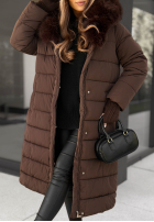 Długa Prešívaná Bunda z futerkiem For Cold Weather čokoládová