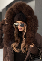 Długa Prešívaná Bunda z futerkiem For Cold Weather čokoládová