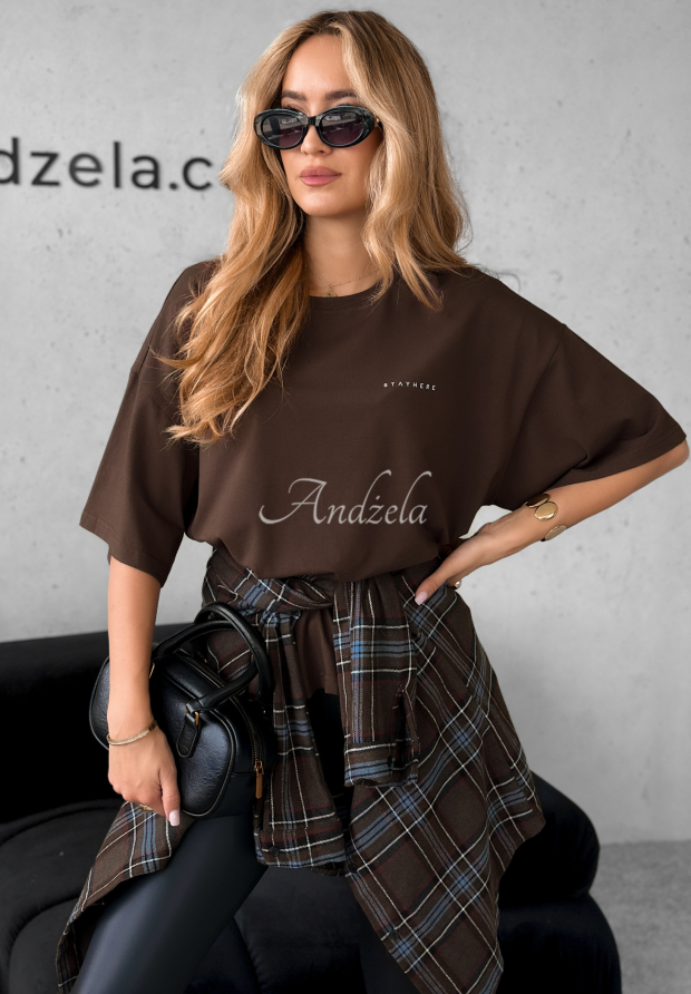 Bavlnen&eacute; tričko s potlačou Without Saying čokol&aacute;dov&yacute;