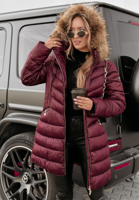 Dlhá prešívaná bunda s kožúškom The Snow Glow bordová