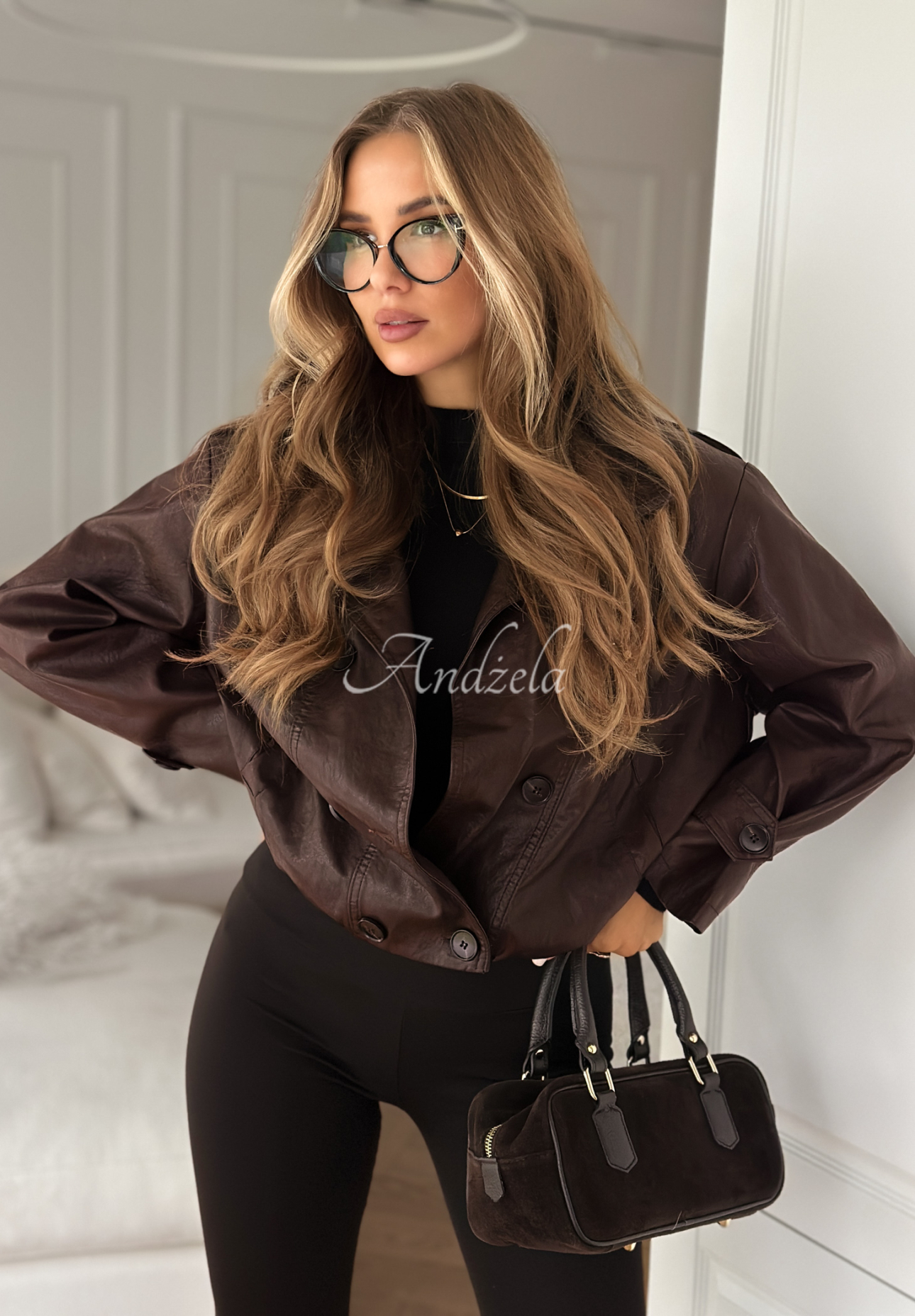 Kožená bunda s gombíkmi Don’t React čokoládová