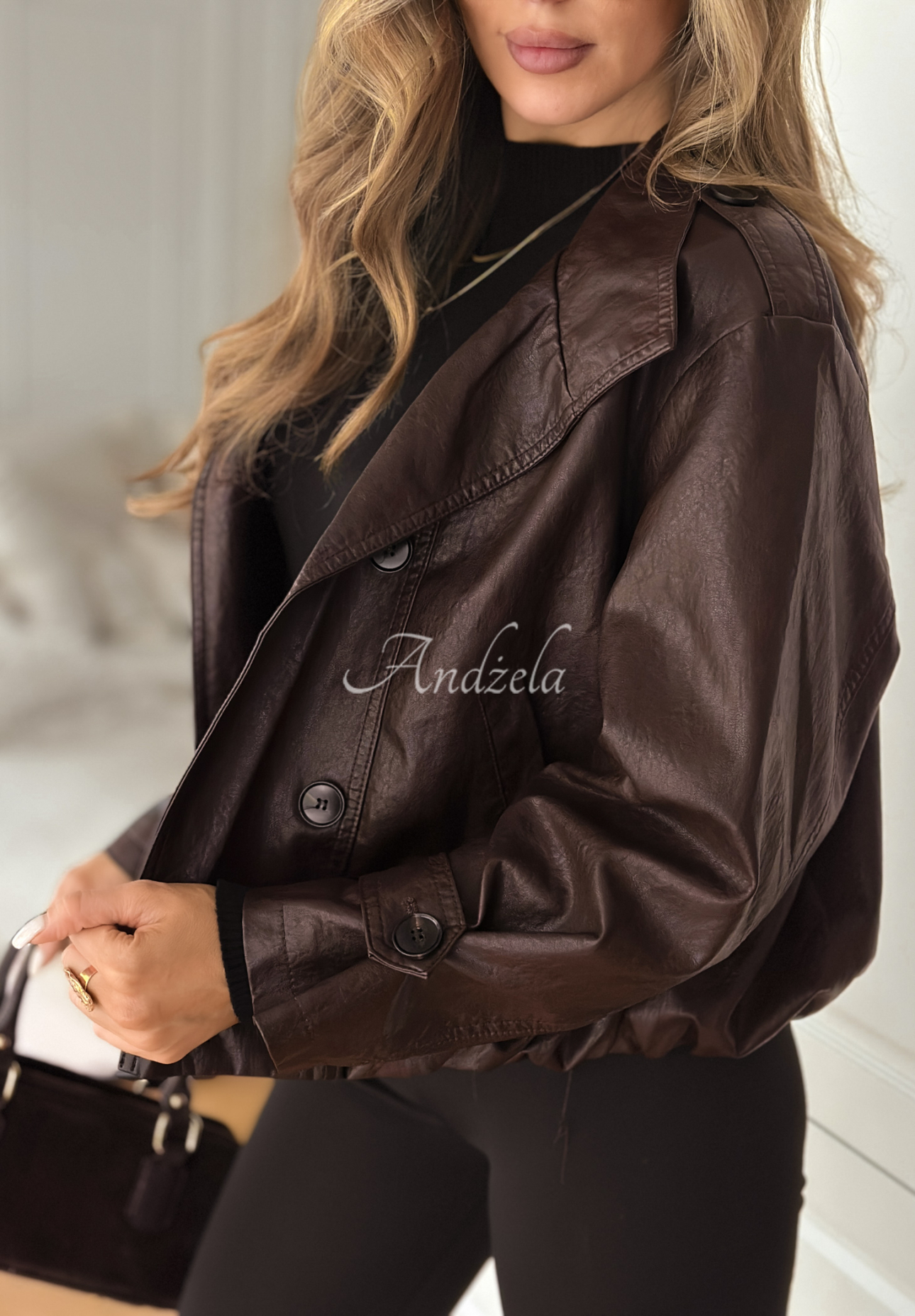 Kožená bunda s gombíkmi Don’t React čokoládová