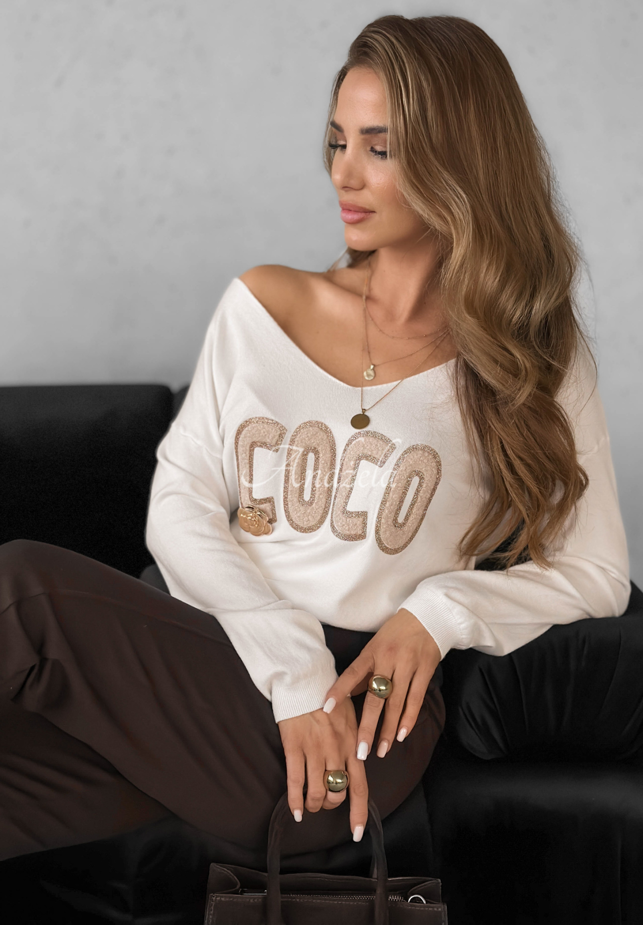 Sveter s ozdobnou aplikáciou z viskózou Coco ecru