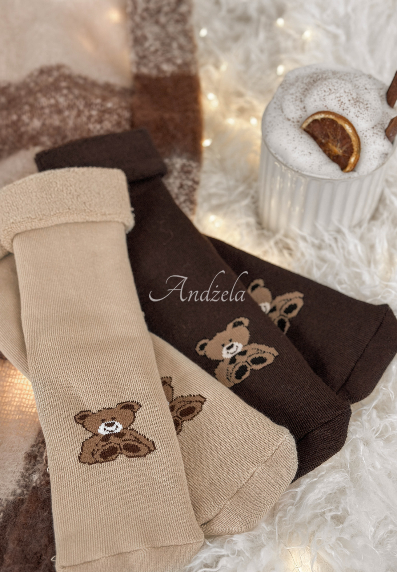 Dlhé ponožky s potlačou Teddy Vibes čokoládové