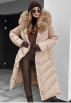 Długa Prešívaná Bunda z futerkiem Wintery Affection béžová