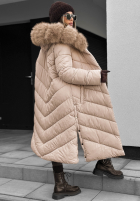Długa Prešívaná Bunda z futerkiem Wintery Affection béžová