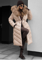 Długa Prešívaná Bunda z futerkiem Wintery Affection béžová