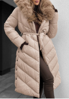 Długa Prešívaná Bunda z futerkiem Wintery Affection béžová