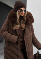 Długa Prešívaná Bunda z futerkiem Wintery Affection čokoládová