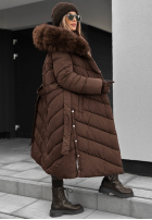 Długa Prešívaná Bunda z futerkiem Wintery Affection čokoládová
